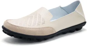 WERWAES Ladies Loafers Arch Support Moccasin Shoes Comfortable Leather Breathable Loafer Flat Memory Sole Walking Nurse Driving Fashion Soft Shoes Work Shoes