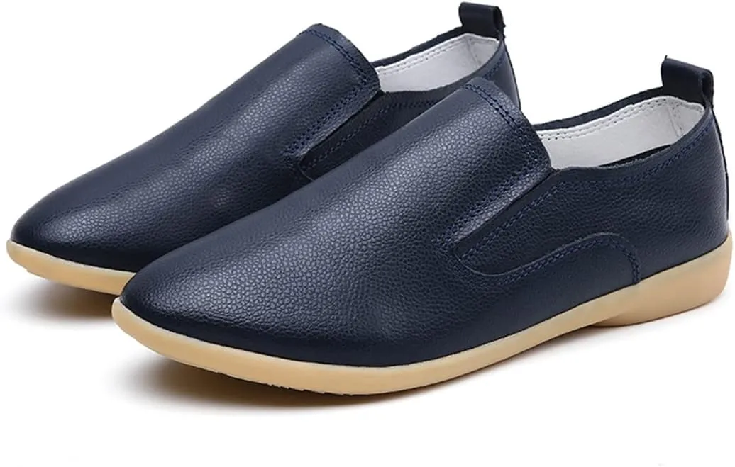 WERWAES Ladies Loafers Moccasin Shoes Comfortable Leather Lightweight Loafer Flat Walking Nurse Driving Fashion Soft Shoes Work Shoes
