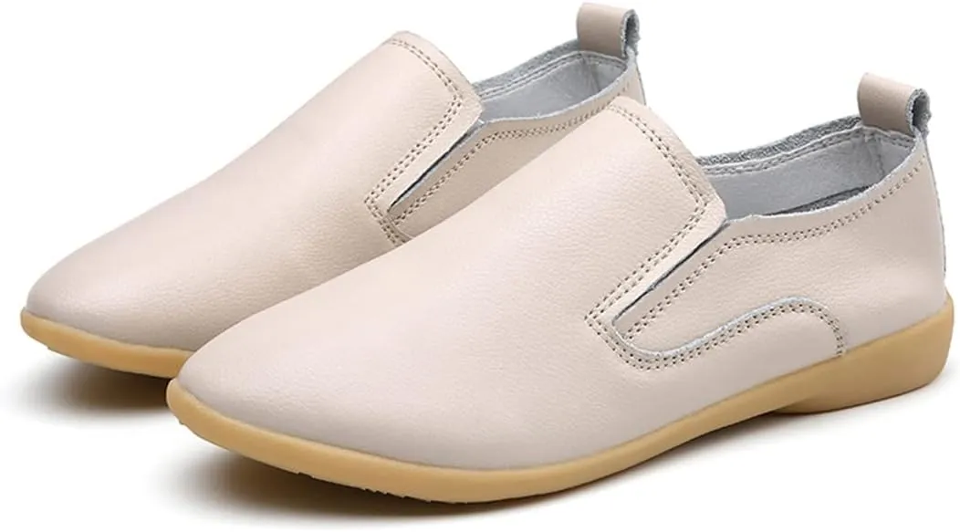 WERWAES Ladies Loafers Moccasin Shoes Comfortable Leather Lightweight Loafer Flat Walking Nurse Driving Fashion Soft Shoes Work Shoes