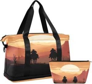 Western Cowboy Gym Bag for Men Women with Shoes Compartment & Wet Pocket Sport Travel Duffel Bag Waterproof Weekender Overnight Bag