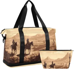Western Cowboy Gym Bag for Men Women with Shoes Compartment & Wet Pocket Sport Travel Duffel Bag Waterproof Weekender Overnight Bag