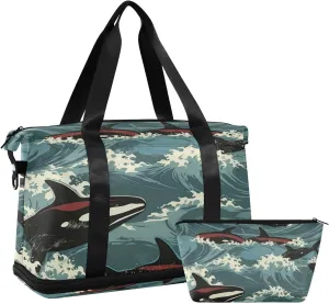 Whales Sports Gym Bag,Travel Duffel bag with Wet Pocket & Shoes Compartment Lightweight Waterproof Overnight Bag for Men Women