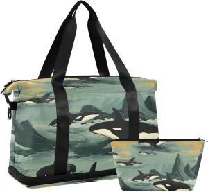 Whales Sports Gym Bag,Travel Duffel bag with Wet Pocket & Shoes Compartment Lightweight Waterproof Overnight Bag for Men Women