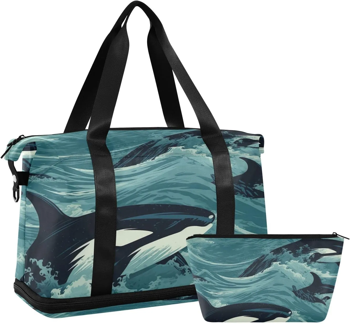 Whales Sports Gym Bag,Travel Duffel bag with Wet Pocket & Shoes Compartment Lightweight Waterproof Overnight Bag for Men Women