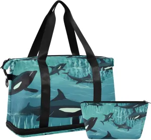 Whales Sports Gym Bag,Travel Duffel bag with Wet Pocket & Shoes Compartment Lightweight Waterproof Overnight Bag for Men Women