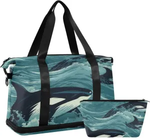 Whales Sports Gym Bag,Travel Duffel bag with Wet Pocket & Shoes Compartment Lightweight Waterproof Overnight Bag for Men Women
