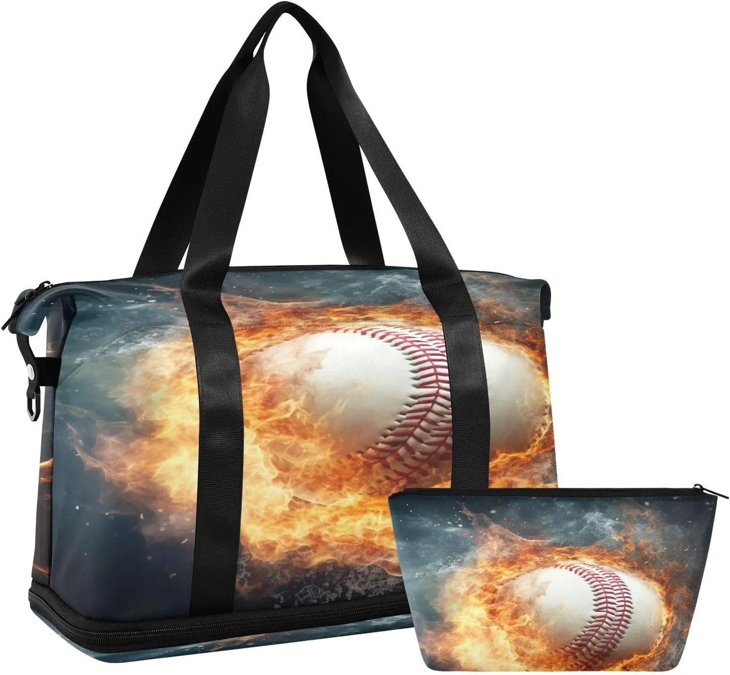 White Baseballs Gym Bag for Men Women with Shoes Compartment & Wet Pocket Sport Travel Duffel Bag Waterproof Weekender Overnight Bag