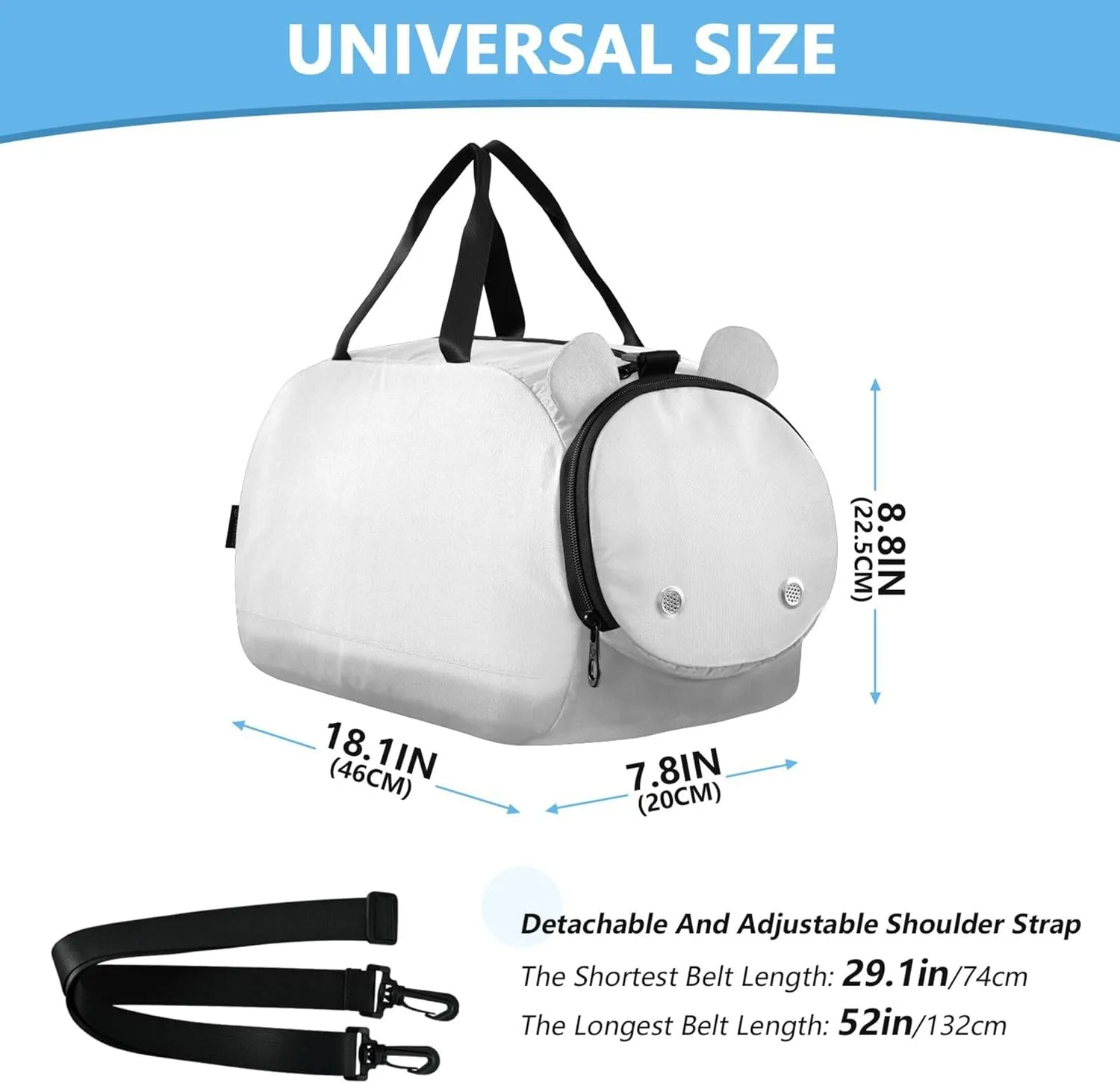 White Color Gym Duffel Bag with Shoes Compartment Large Capacity Kids Overnight Duffel Bag for Beach Swim Bags Pool Sports