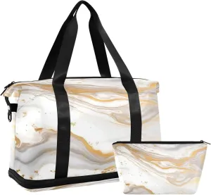 White Marble Sports Gym Bag,Travel Duffel bag with Wet Pocket & Shoes Compartment Lightweight Waterproof Overnight Bag for Men Women