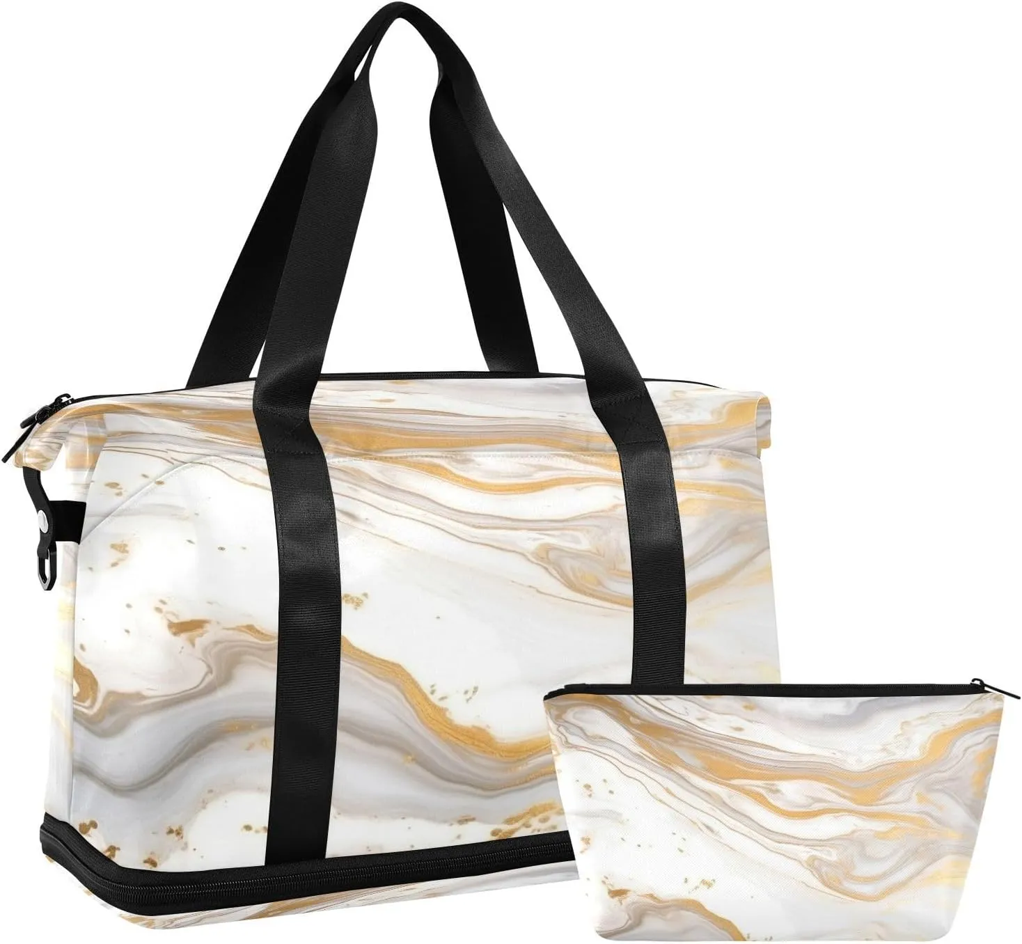 White Marble Sports Gym Bag,Travel Duffel bag with Wet Pocket & Shoes Compartment Lightweight Waterproof Overnight Bag for Men Women