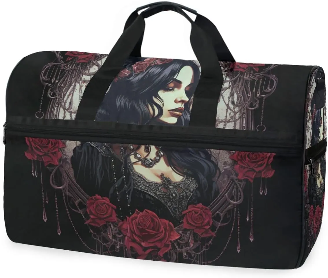 Witch Portrait Travel Duffel Bag Luggage Sports Gym Bags With Shoes Compartment Large Capacity Lightweight Duffle Bag For Men Women