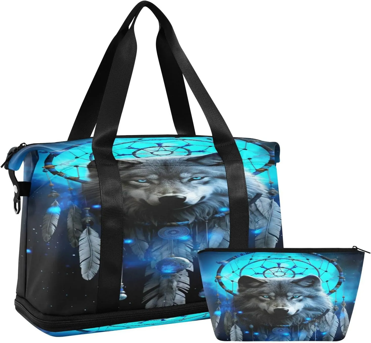 Wolf Sports Gym Bag,Travel Duffel bag with Wet Pocket & Shoes Compartment Lightweight Waterproof Overnight Bag for Men Women