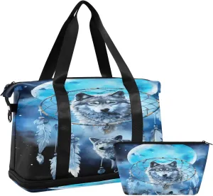 Wolf Sports Gym Bag,Travel Duffel bag with Wet Pocket & Shoes Compartment Lightweight Waterproof Overnight Bag for Men Women