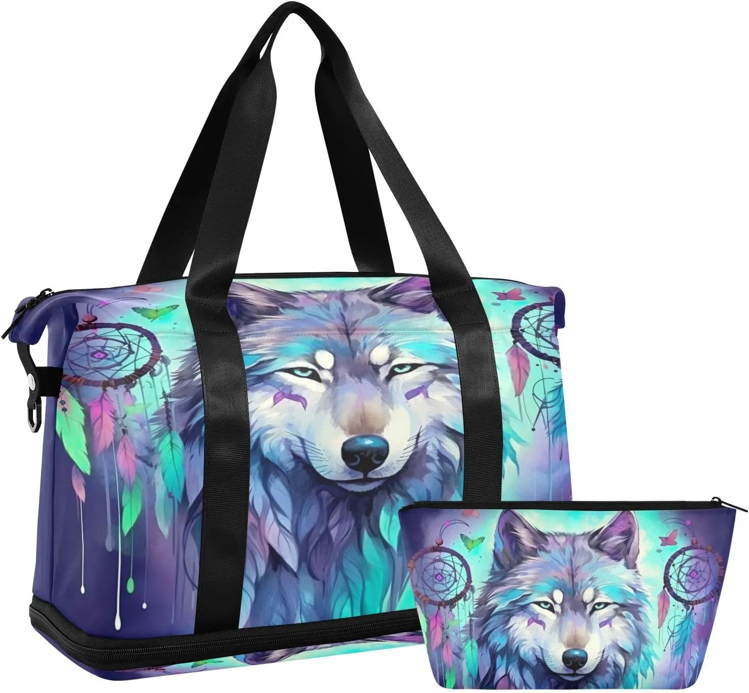Wolf Sports Gym Bag,Travel Duffel bag with Wet Pocket & Shoes Compartment Lightweight Waterproof Overnight Bag for Men Women