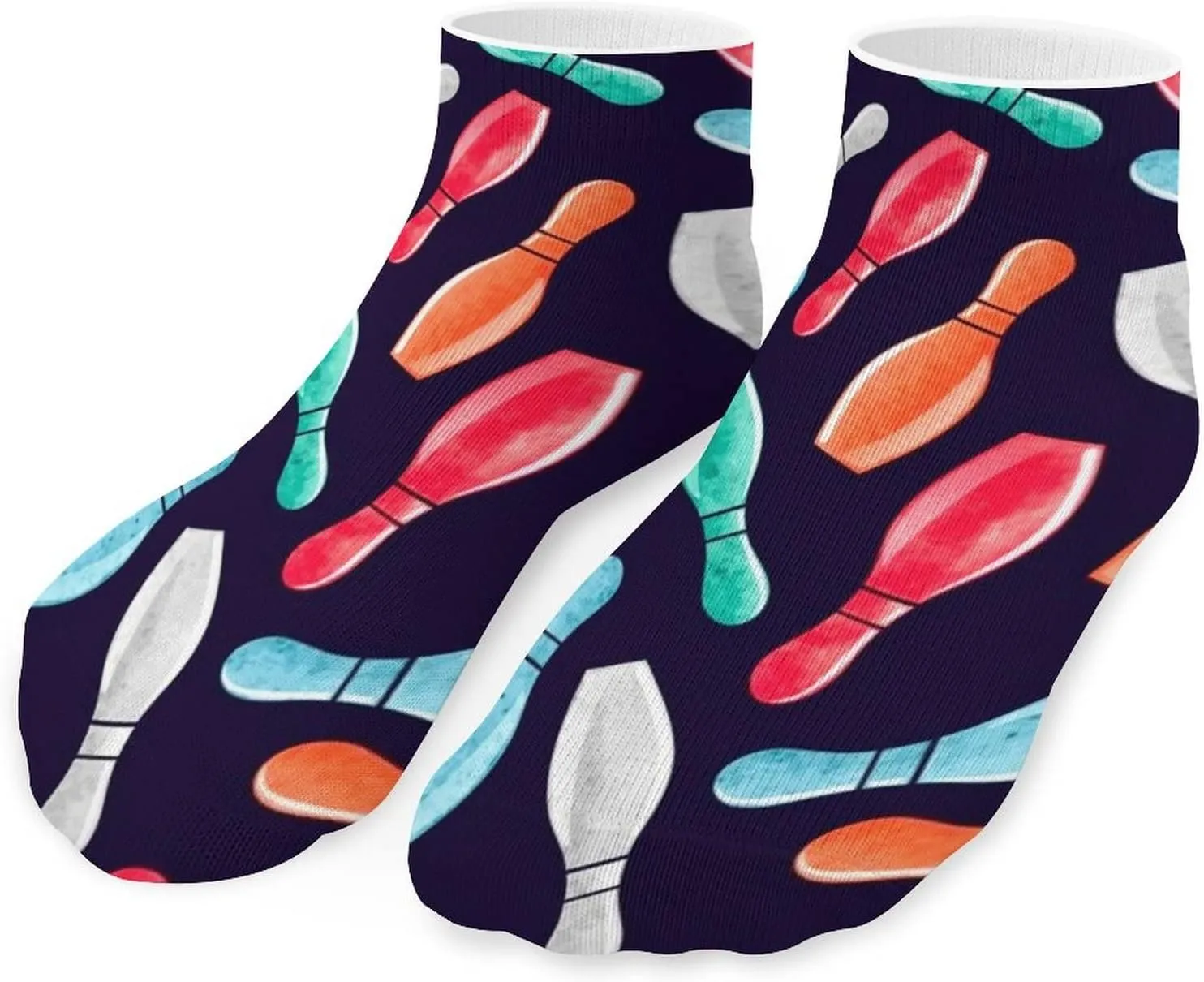Women Girls Cute Ankle Fit No Show Low Cut Socks Bowling Pins Colorful Comfy Casual Athletic Short Trail Socks Novelty Gift