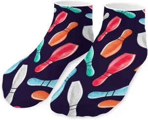 Women Girls Cute Ankle Fit No Show Low Cut Socks Bowling Pins Colorful Comfy Casual Athletic Short Trail Socks Novelty Gift