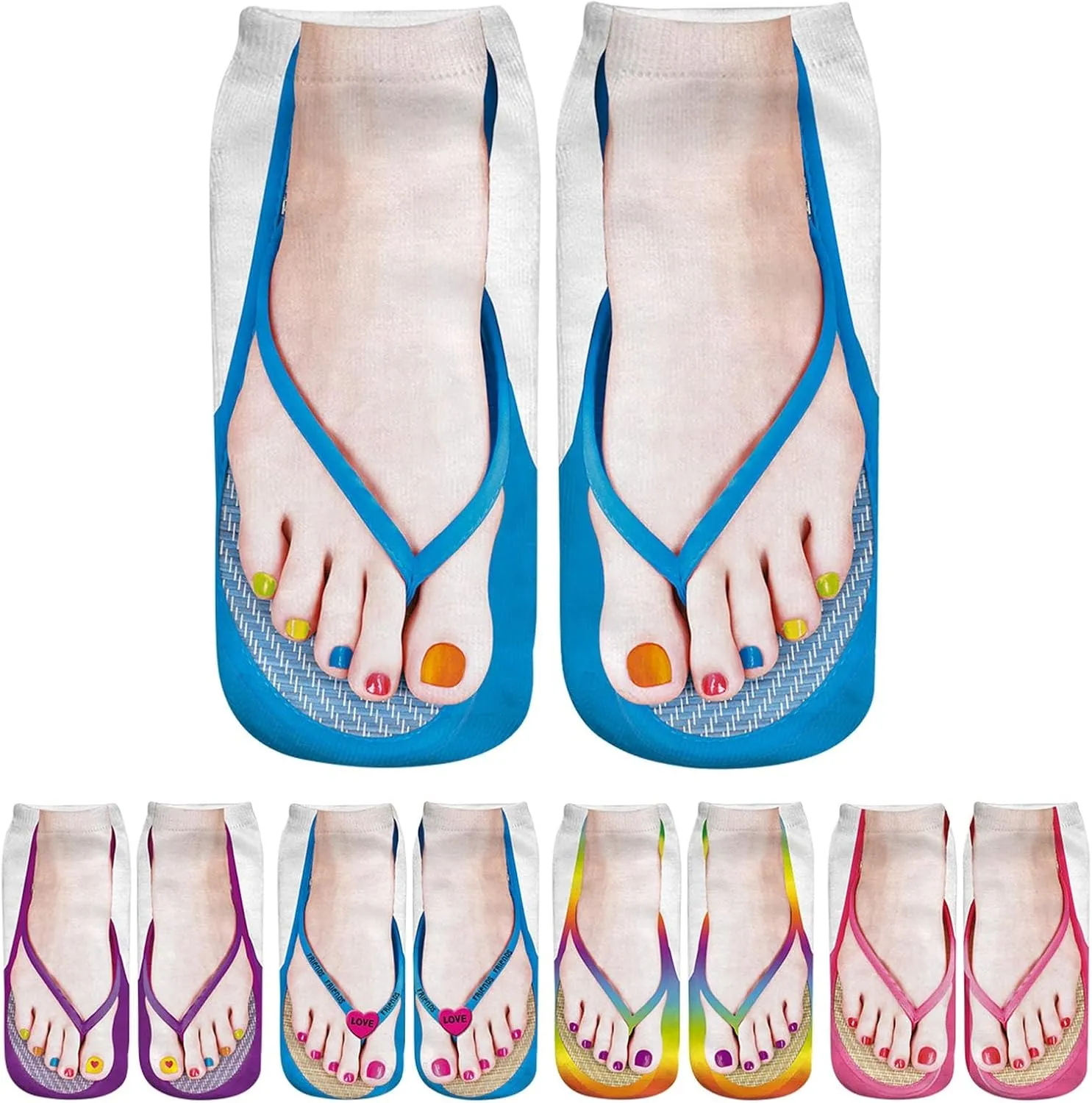 Womens Girls Funny Ankle Socks Fun Novelty 3D Print Pattern Flip Flops Cute Socks Look Like Shoes Fun Gifts