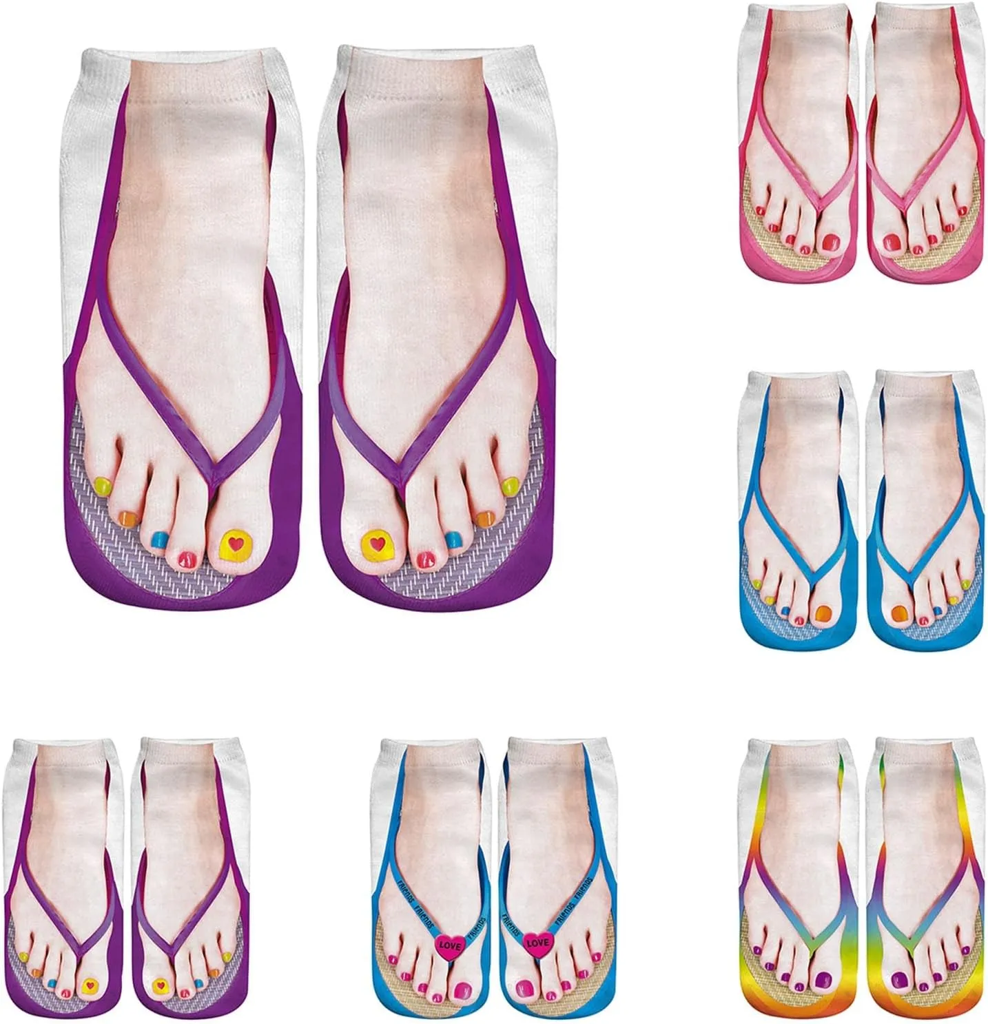 Womens Girls Funny Ankle Socks Fun Novelty 3D Print Pattern Flip Flops Cute Socks Look Like Shoes Fun Gifts