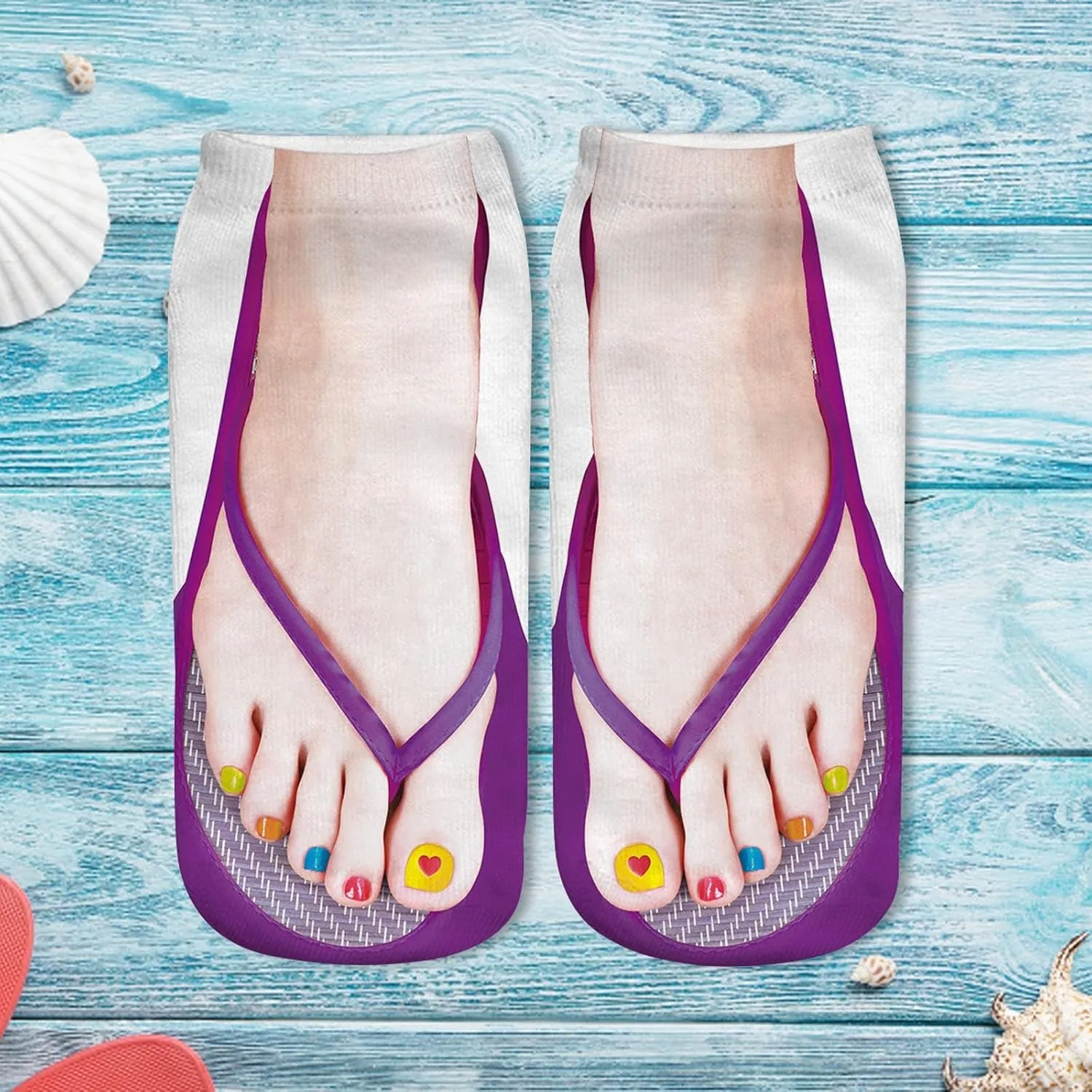 Womens Girls Funny Ankle Socks Fun Novelty 3D Print Pattern Flip Flops Cute Socks Look Like Shoes Fun Gifts