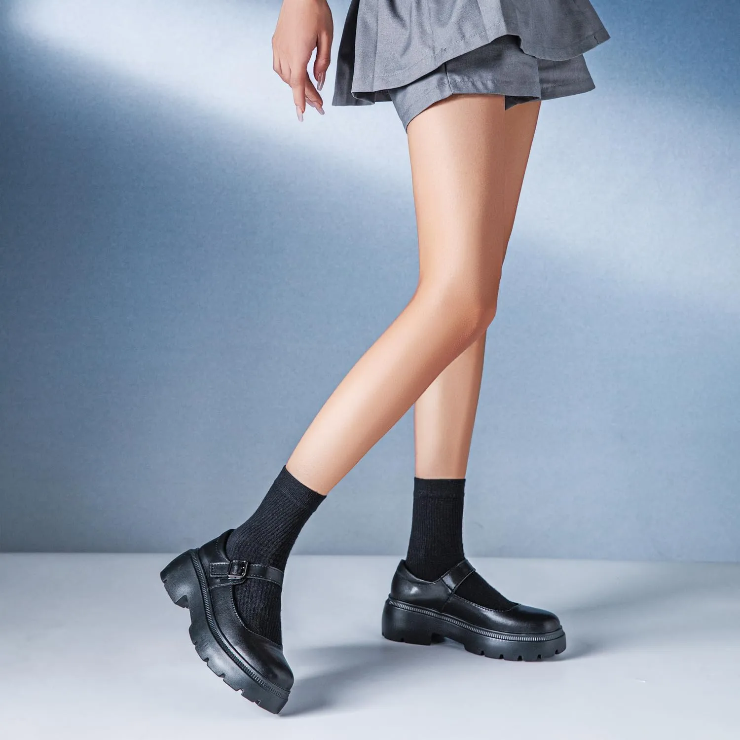 Womens Mary Jane Shoes Round Toe Ankle Buckle Strap Chunky Heel Platform Pumps Comfortable for Casual Dressy Party Work Oxfords