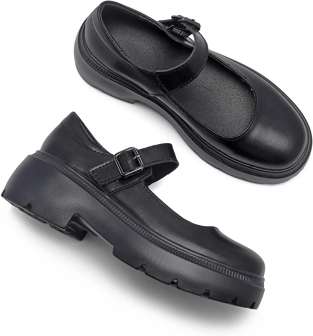 Womens Mary Jane Shoes Round Toe Ankle Buckle Strap Chunky Heel Platform Pumps Comfortable for Casual Dressy Party Work Oxfords