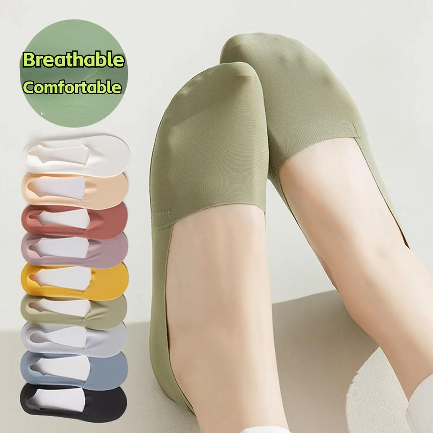 Womens No Show Socks, 3 Count, One Size, White, Solid, Cotton Blend, Non-Slip, Breathable, Seamless