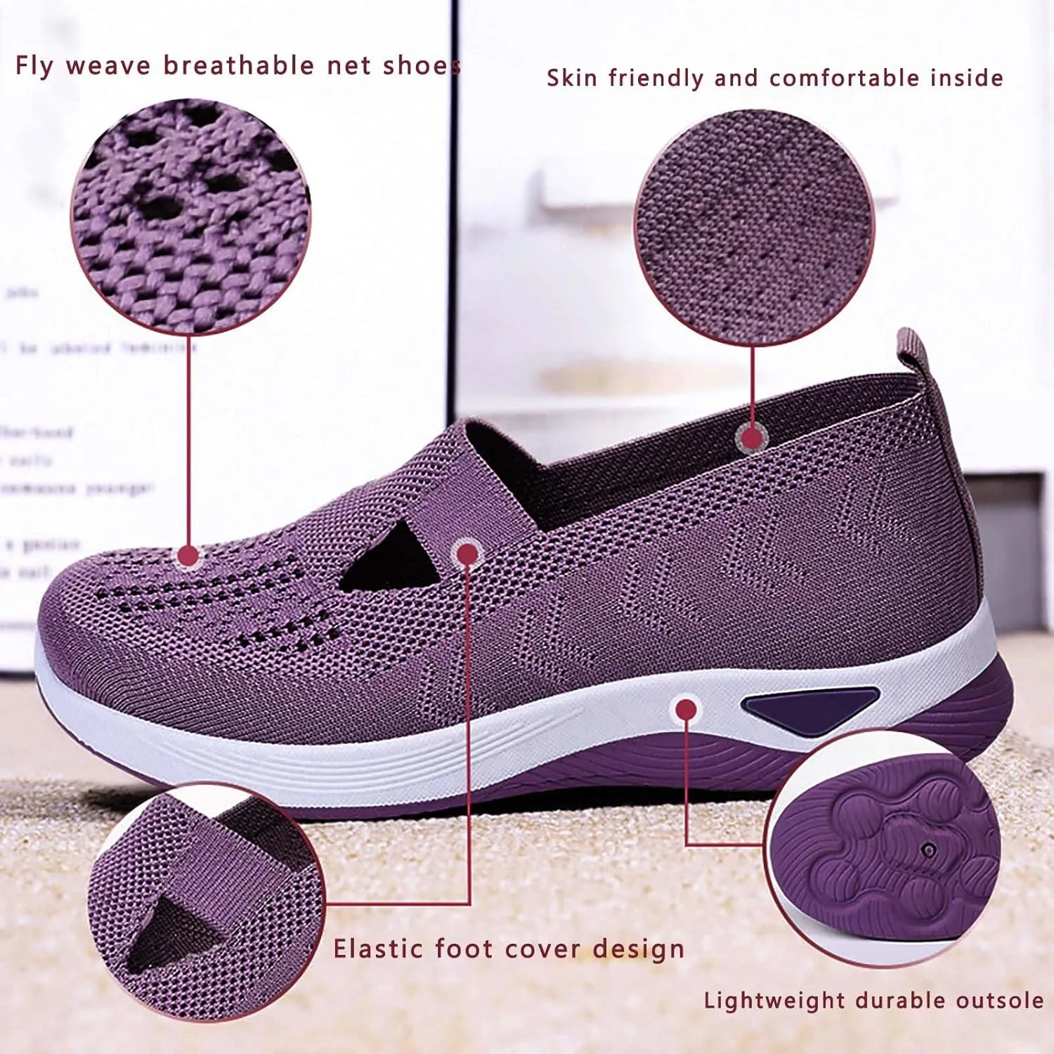 Women's Woven Orthopedic Breathable Soft Shoes Tennis Shoes Womens Comfortable White Casual Shoes Slip On Sneakers White Tennis Shoe Cross Trainer Shoe