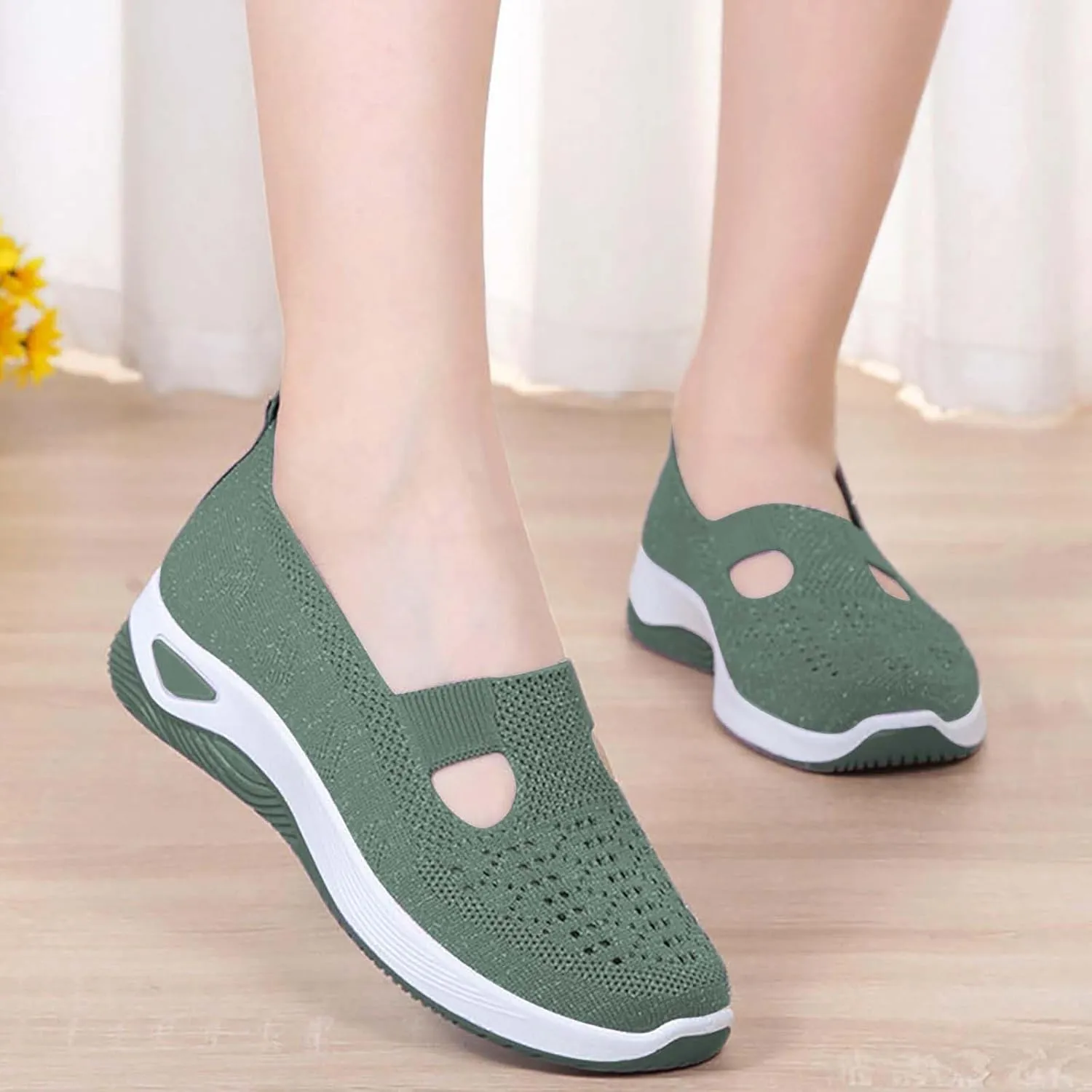 Women's Woven Orthopedic Breathable Soft Shoes Tennis Shoes Womens Comfortable White Casual Shoes Slip On Sneakers White Tennis Shoe Cross Trainer Shoe