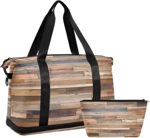 Wooden Floor Sports Gym Bag,Travel Duffel bag with Wet Pocket & Shoes Compartment Lightweight Waterproof Overnight Bag for Men Women