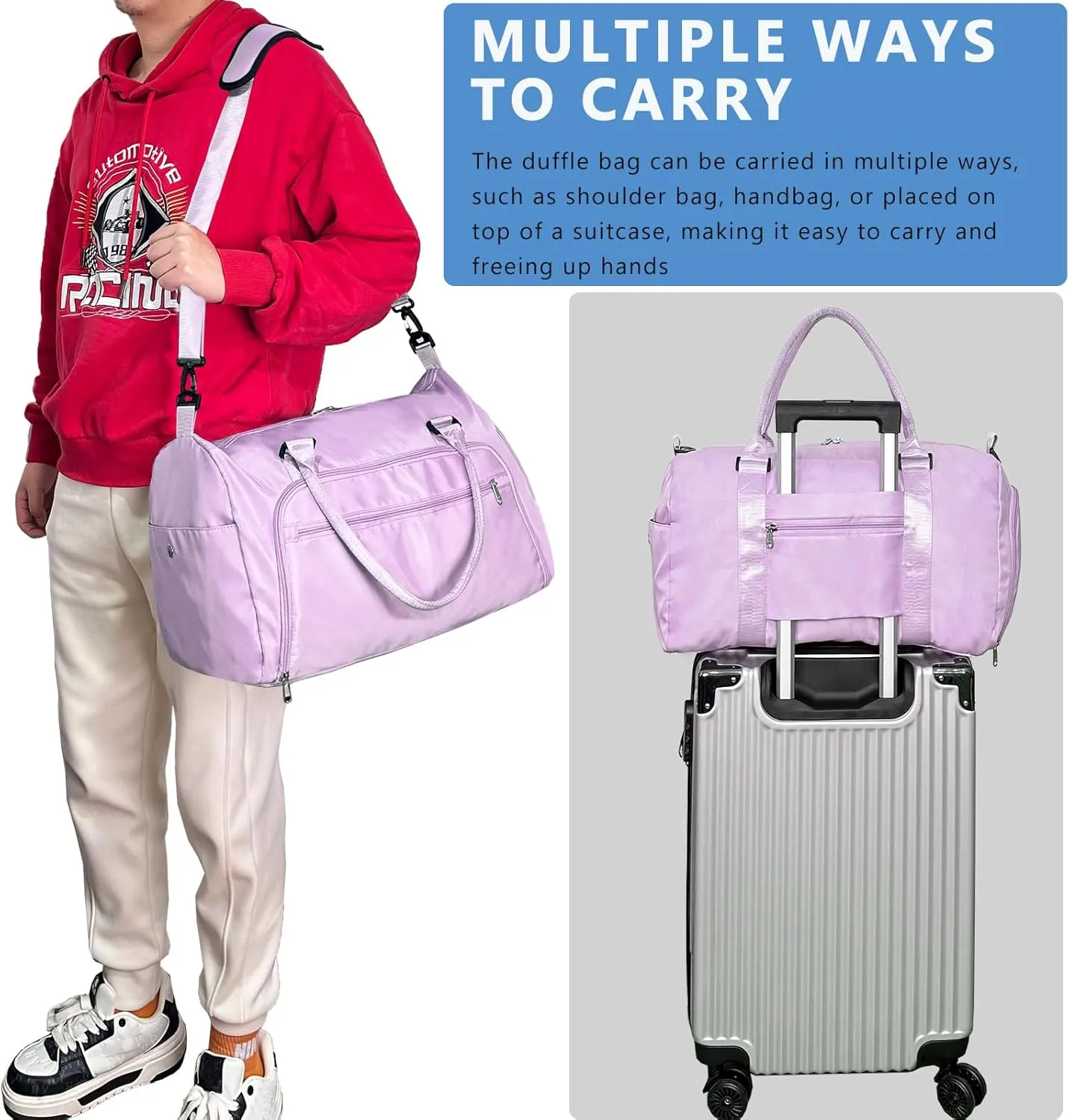 woogwin Gym Bag for Women & Men with Shoes Compartment & Wet Pocket Sports Travel Duffle Bags Workout Bag, Purple, Medium