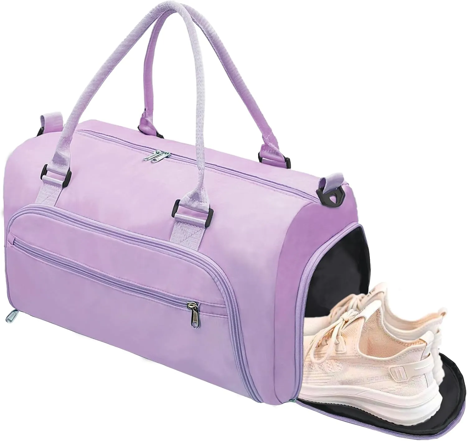 woogwin Gym Bag for Women & Men with Shoes Compartment & Wet Pocket Sports Travel Duffle Bags Workout Bag, Purple, Medium