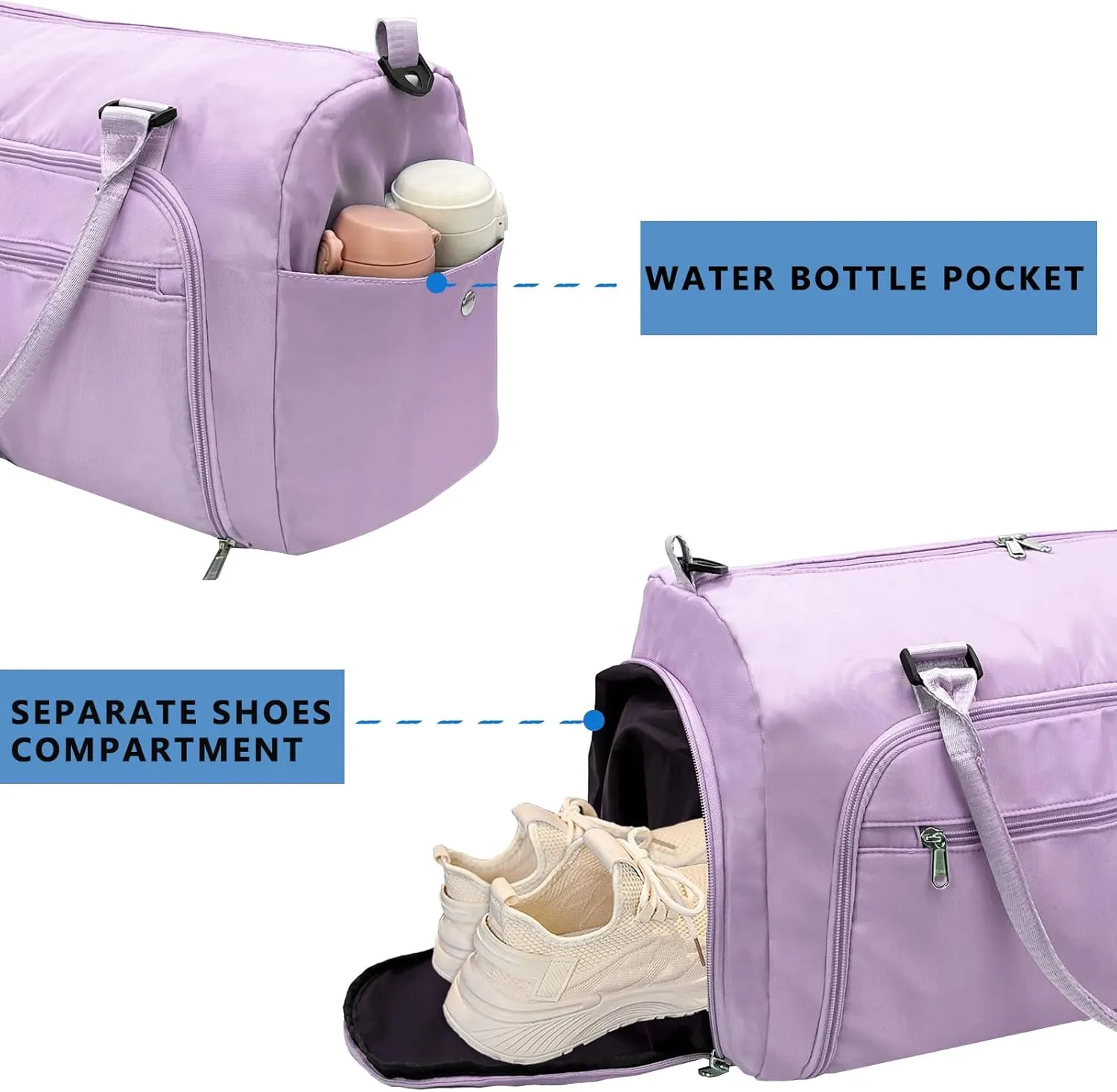 woogwin Gym Bag for Women & Men with Shoes Compartment & Wet Pocket Sports Travel Duffle Bags Workout Bag, Purple, Medium