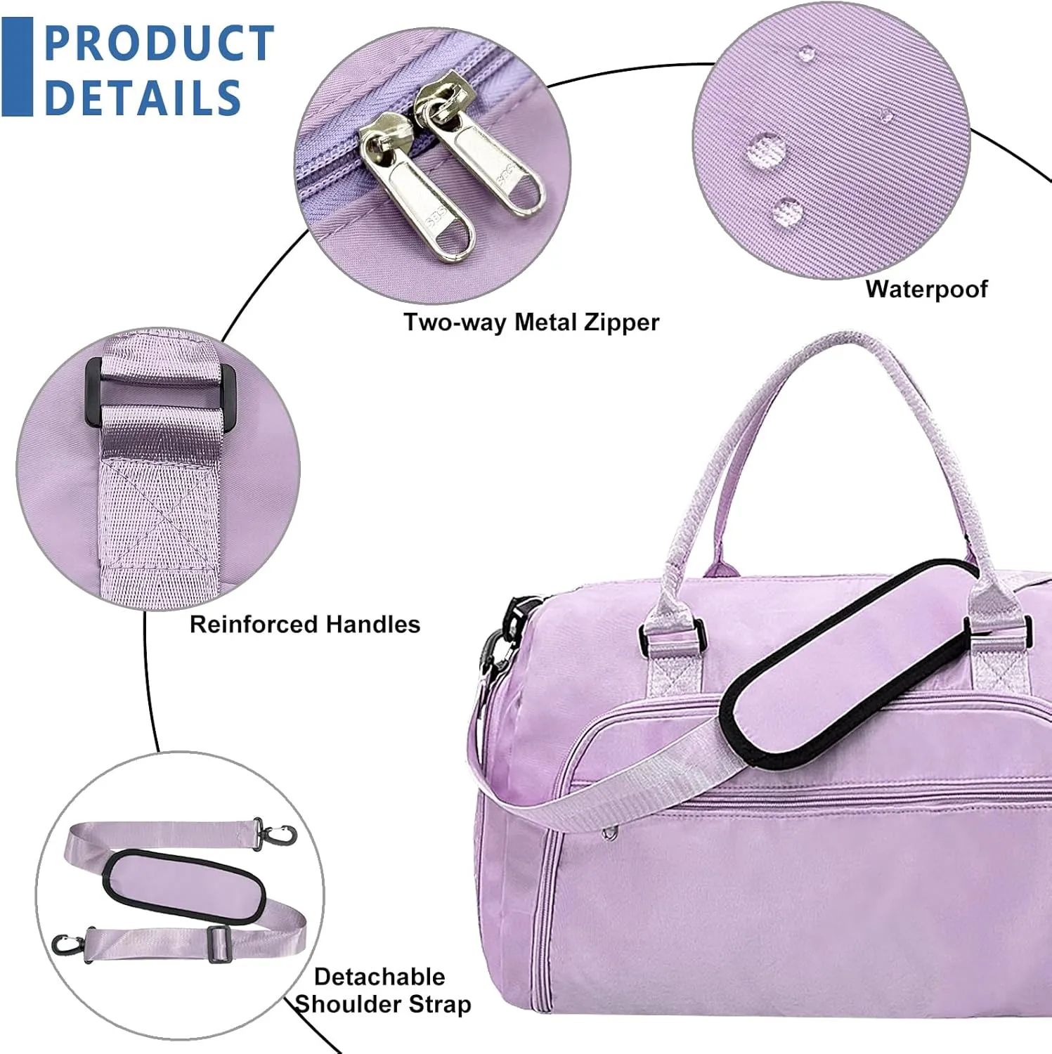 woogwin Gym Bag for Women & Men with Shoes Compartment & Wet Pocket Sports Travel Duffle Bags Workout Bag, Purple, Medium