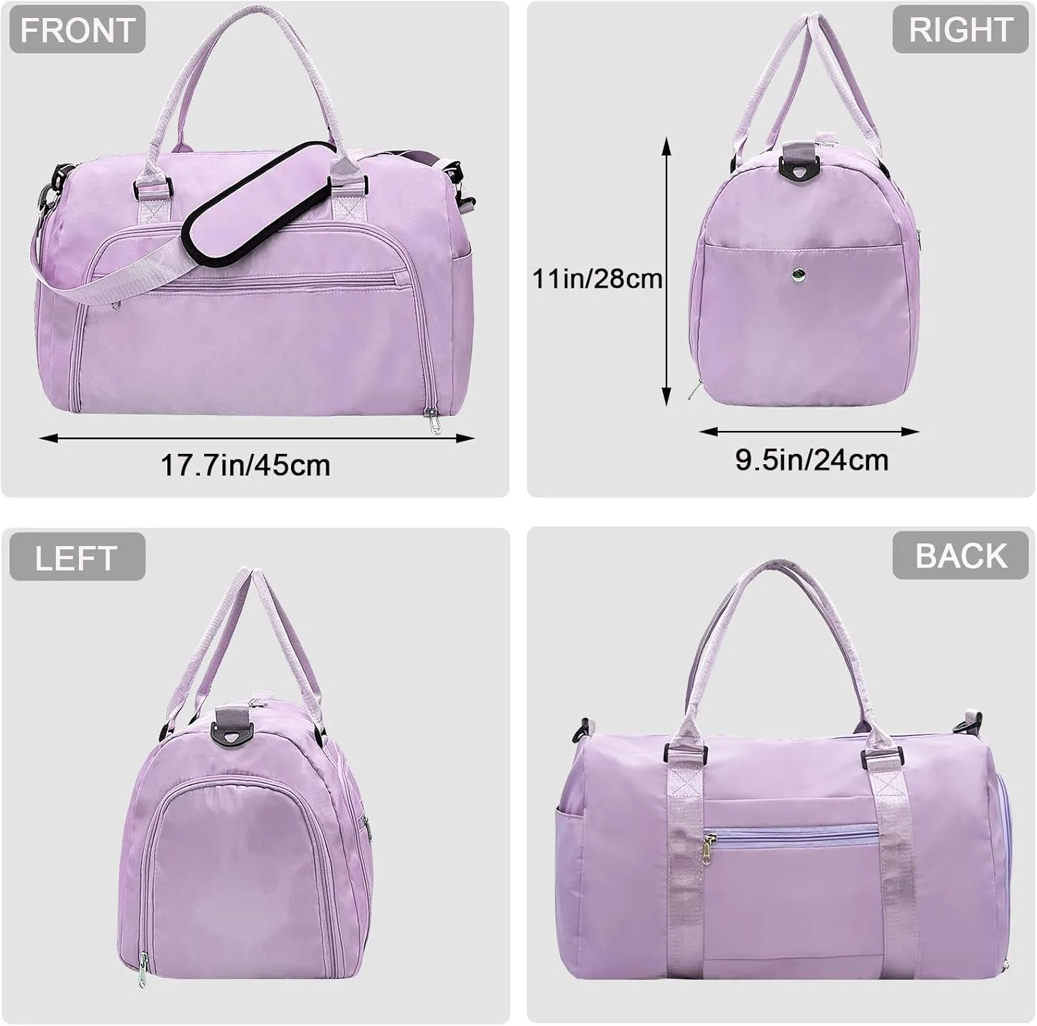woogwin Gym Bag for Women & Men with Shoes Compartment & Wet Pocket Sports Travel Duffle Bags Workout Bag, Purple, Medium