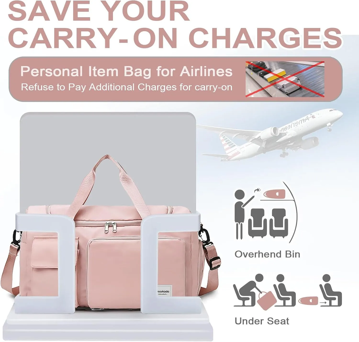 WOOMADA Foldable Travel Duffel Bag with Shoes Compartment, Overnight Bag with Wet Pocket & Trolley Sleeve, Weekender Bags for Women, pink