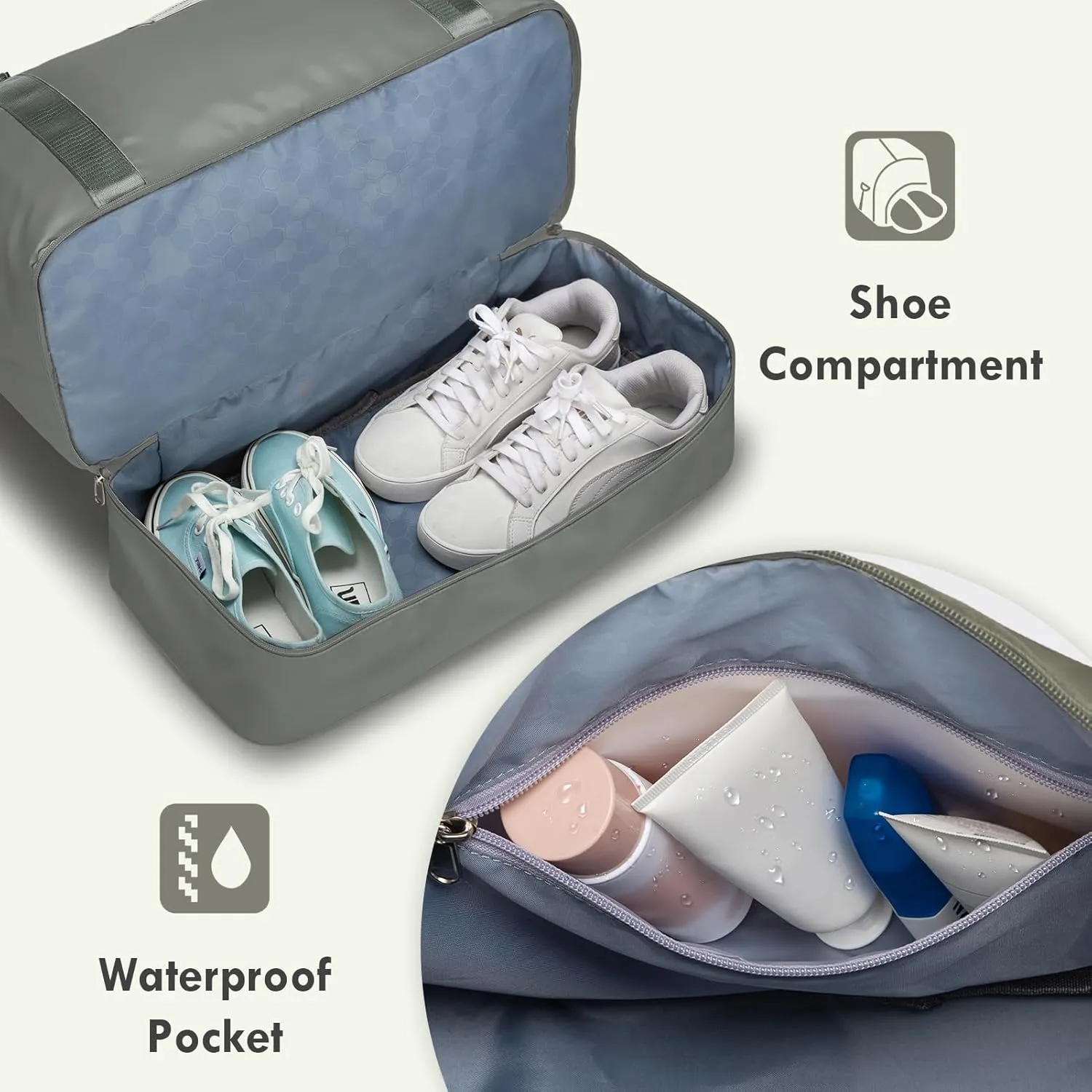 WOOMADA Weekender Bag for Women, Travel Duffel with Shoes Compartment,Overnight Bag with Toiletry Bag Large Size, Army Green