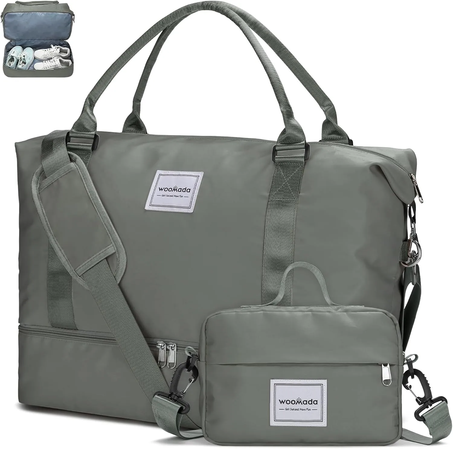 WOOMADA Weekender Bag for Women, Travel Duffel with Shoes Compartment,Overnight Bag with Toiletry Bag Large Size, Army Green