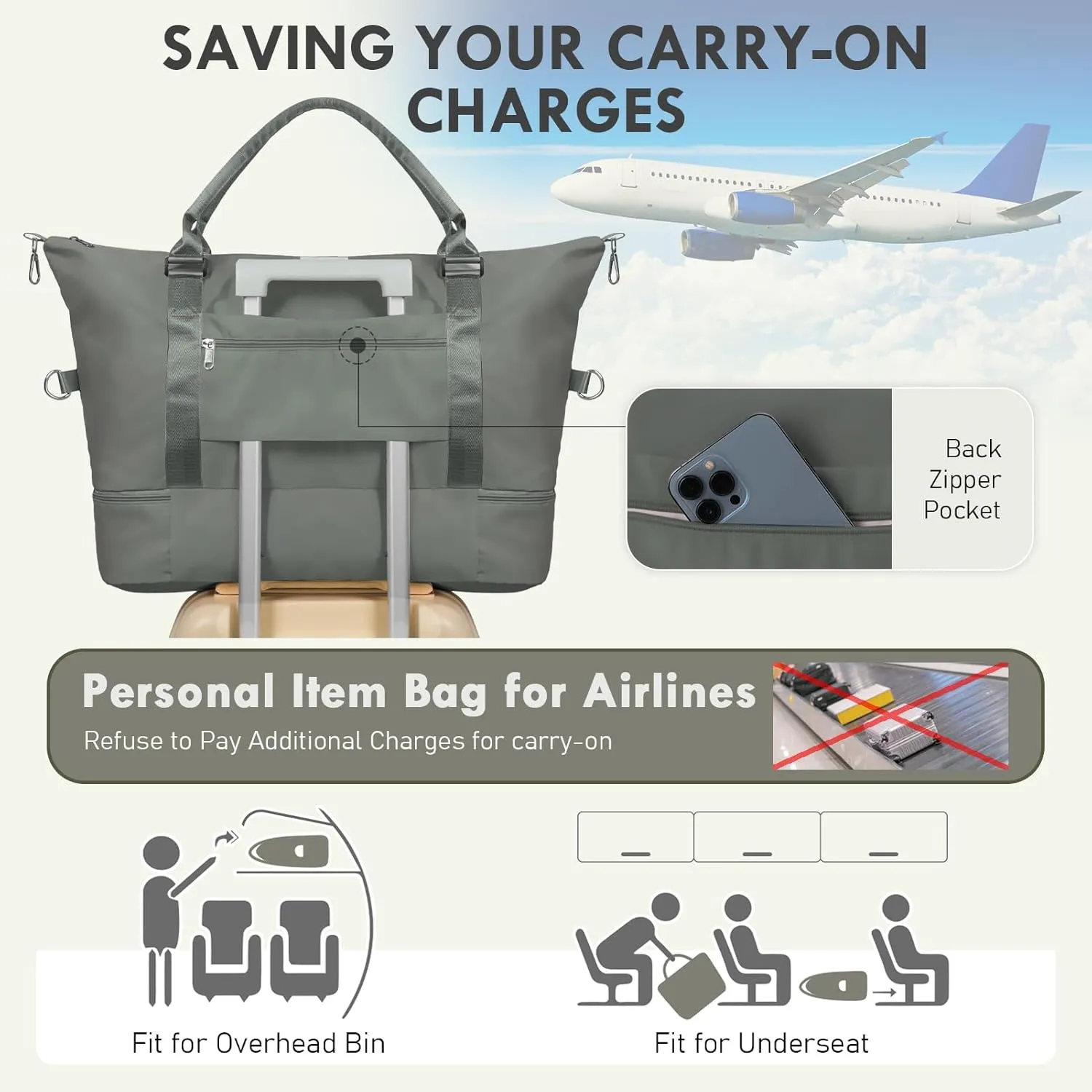 WOOMADA Weekender Bag for Women, Travel Duffel with Shoes Compartment,Overnight Bag with Toiletry Bag Large Size, Army Green