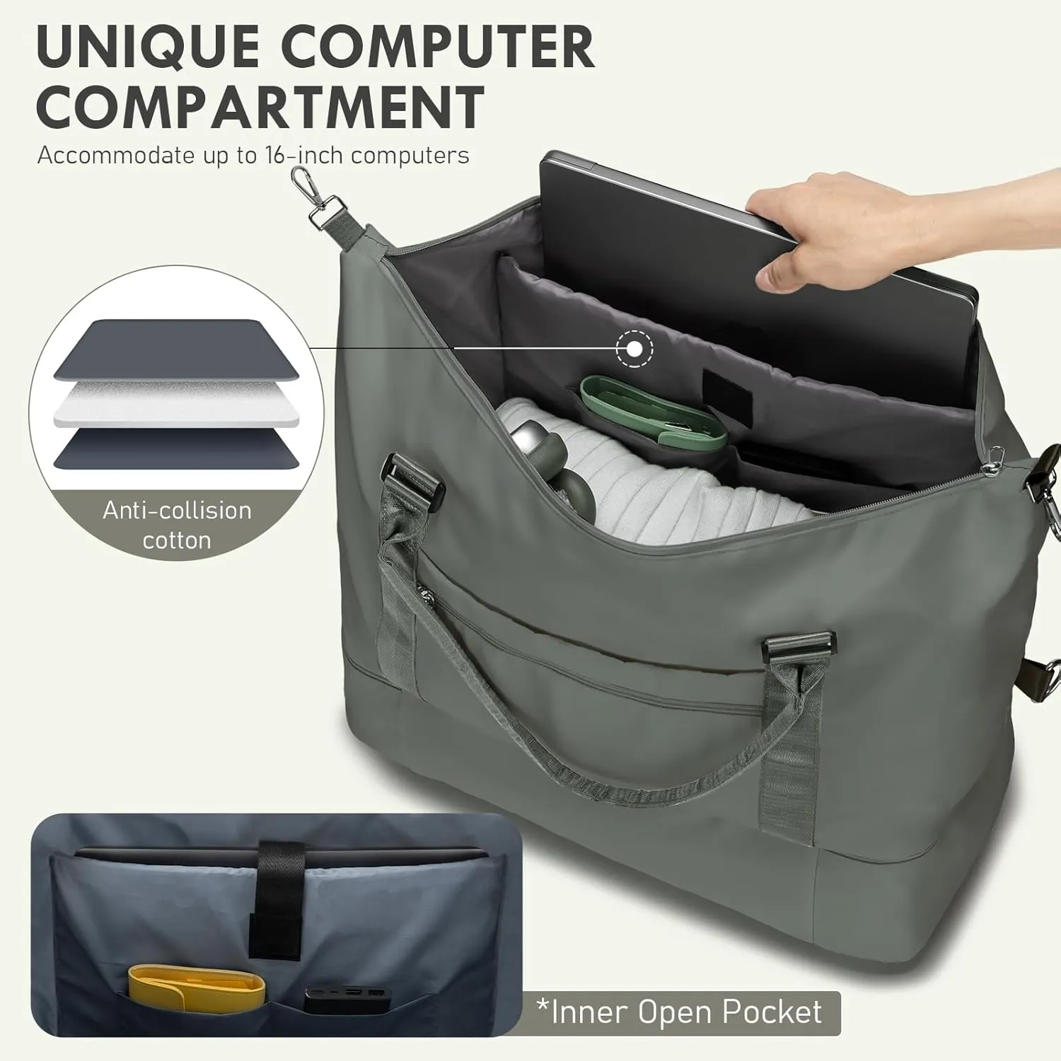 WOOMADA Weekender Bag for Women, Travel Duffel with Shoes Compartment,Overnight Bag with Toiletry Bag Large Size, Army Green