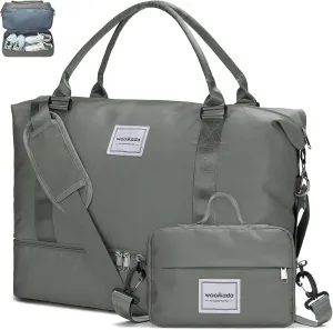 WOOMADA Weekender Bag for Women, Travel Duffel with Shoes Compartment,Overnight Bag with Toiletry Bag Large Size, Army Green
