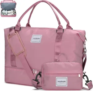 WOOMADA Weekender Bag for Women, Travel Duffel with Shoes Compartment,Overnight Bag with Toiletry Bag Large Size, Berry Pink