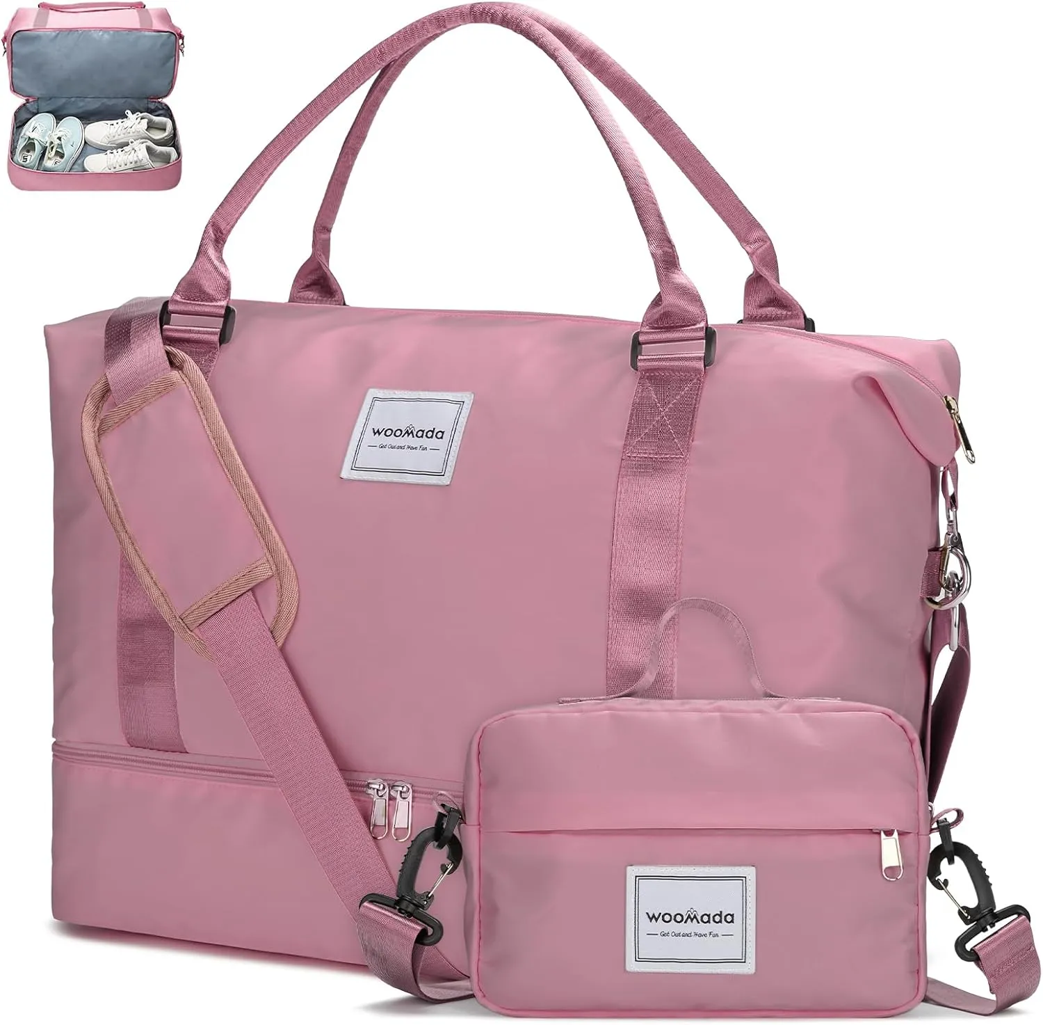 WOOMADA Weekender Bag for Women, Travel Duffel with Shoes Compartment,Overnight Bag with Toiletry Bag Large Size, Berry Pink