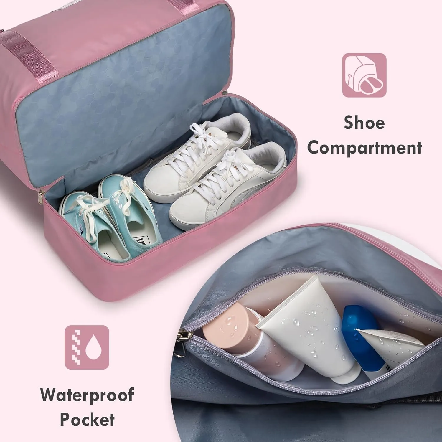 WOOMADA Weekender Bag for Women, Travel Duffel with Shoes Compartment,Overnight Bag with Toiletry Bag Large Size, Berry Pink