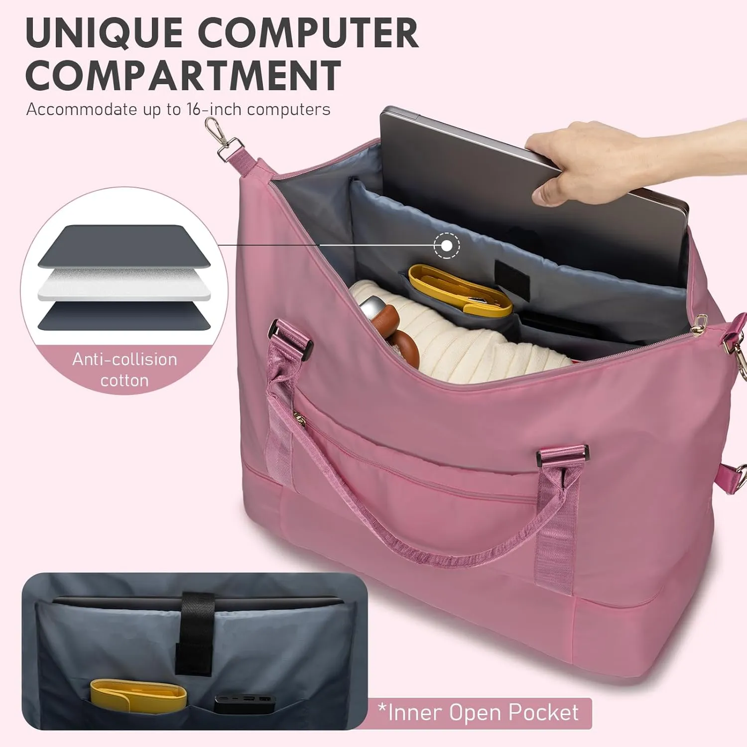 WOOMADA Weekender Bag for Women, Travel Duffel with Shoes Compartment,Overnight Bag with Toiletry Bag Large Size, Berry Pink