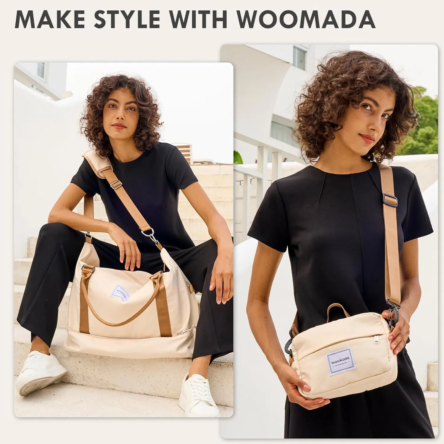 WOOMADA Weekender Bag for Women, Travel Duffel with Shoes Compartment,Overnight Bag with Toiletry Bag Large Size, Black Leopard