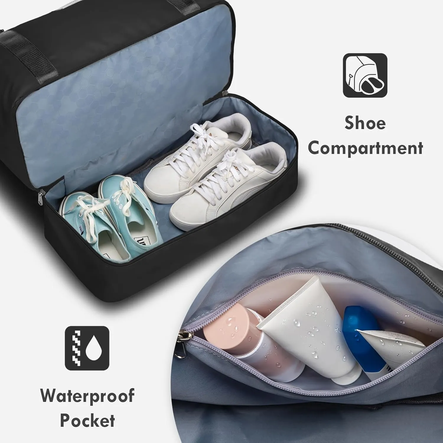 WOOMADA Weekender Bag for Women, Travel Duffel with Shoes Compartment,Overnight Bag with Toiletry Bag Large Size, Black