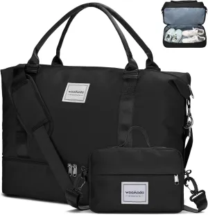 WOOMADA Weekender Bag for Women, Travel Duffel with Shoes Compartment,Overnight Bag with Toiletry Bag Large Size, Black
