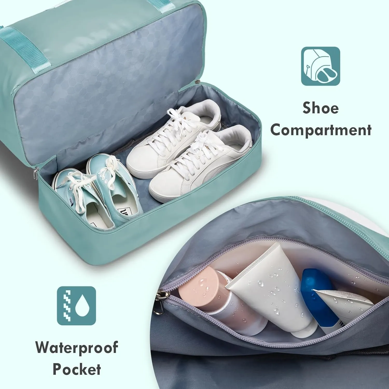 WOOMADA Weekender Bag for Women, Travel Duffel with Shoes Compartment,Overnight Bag with Toiletry Bag Large Size, Teal Blue