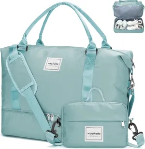 WOOMADA Weekender Bag for Women, Travel Duffel with Shoes Compartment,Overnight Bag with Toiletry Bag Large Size, Teal Blue