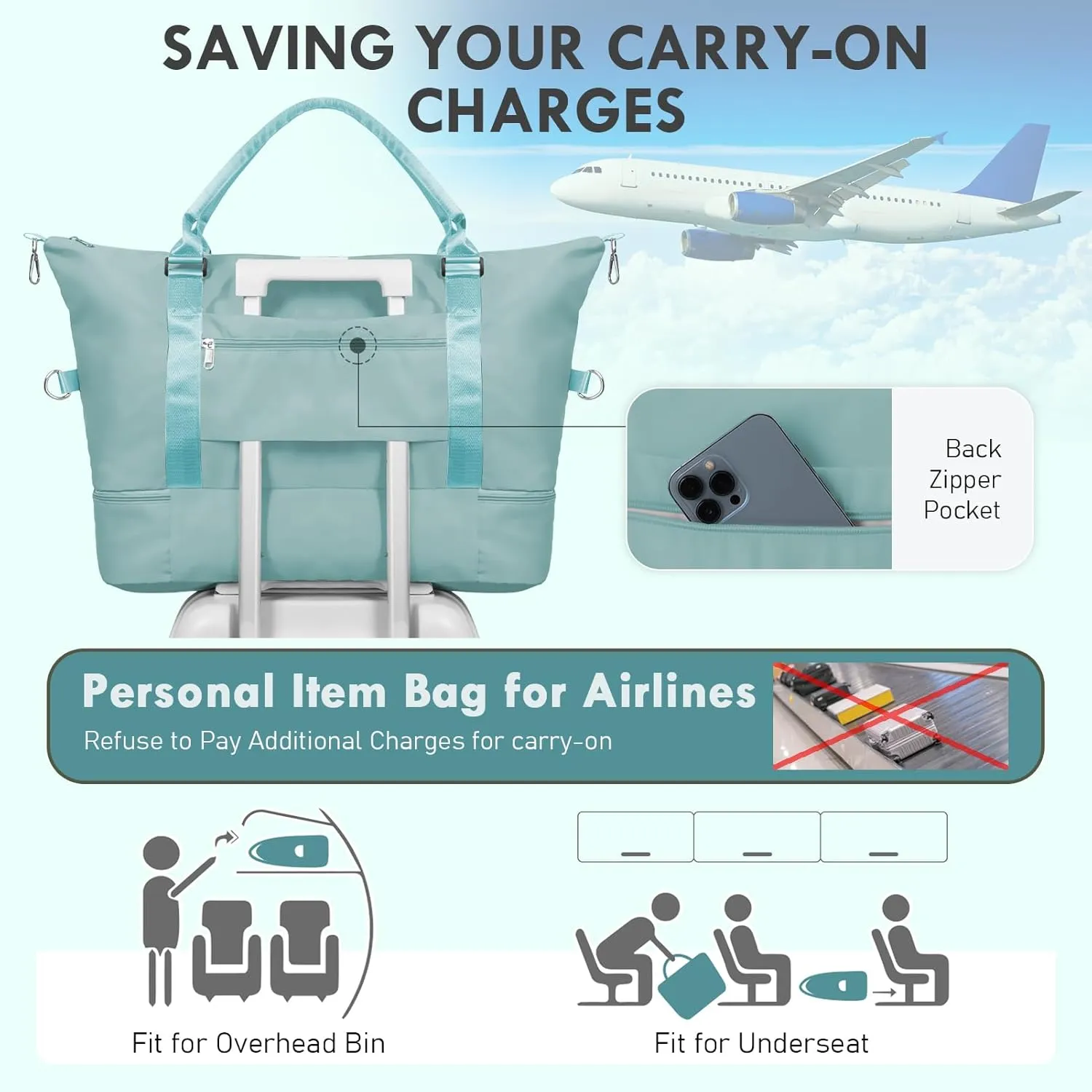 WOOMADA Weekender Bag for Women, Travel Duffel with Shoes Compartment,Overnight Bag with Toiletry Bag Large Size, Teal Blue